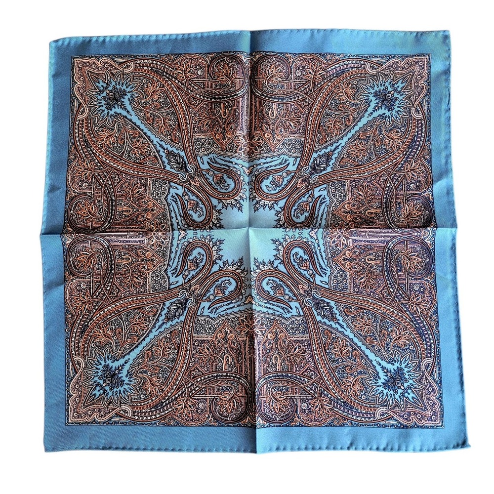 ROBERT GRAHAM Cobalt Blue Silk Persian Paisley Pocket Square One Size
